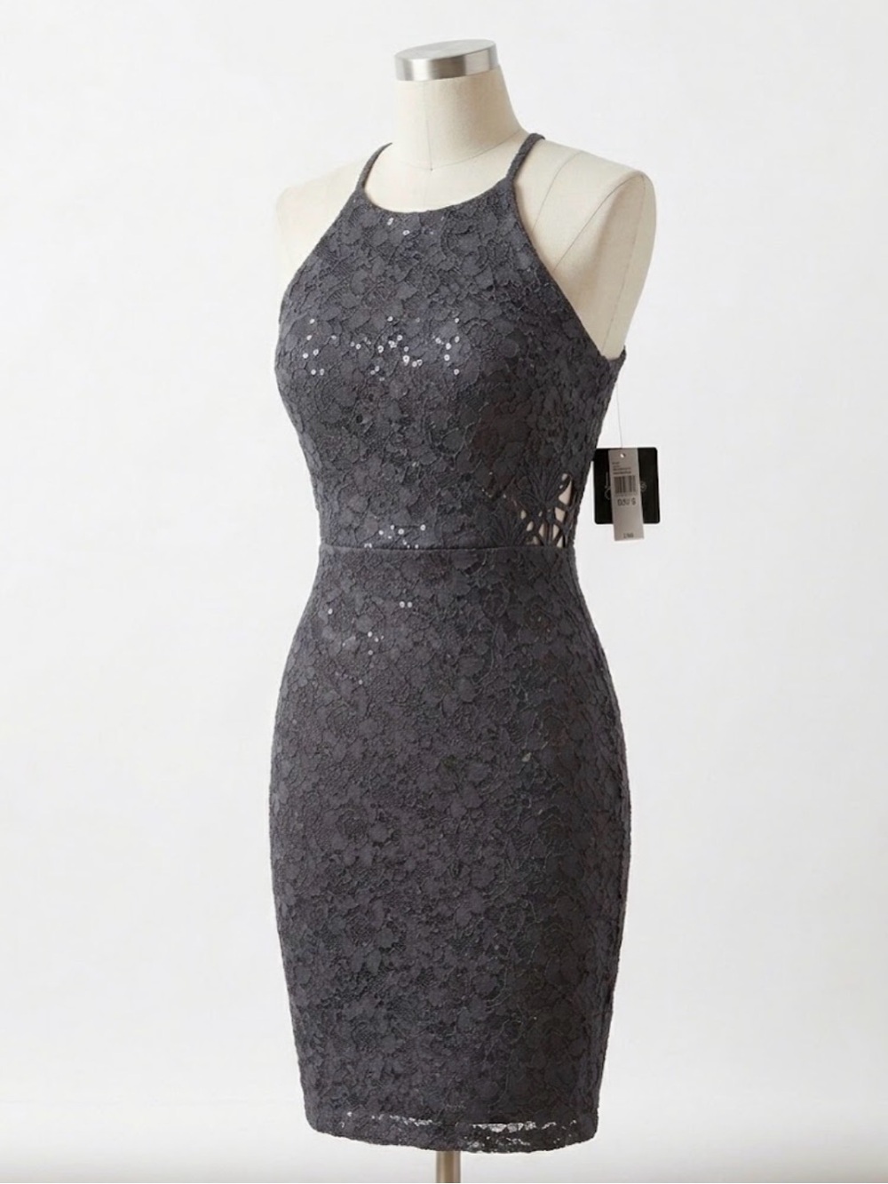 NWT Lace Halter Bodycon Mini Homecoming HOCO Dress Sequin Glitter Glam By & By 0